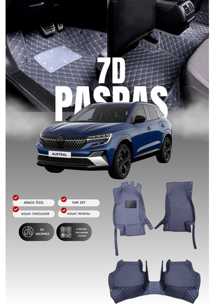 Renault Austral Benzinli / Mild Hibrit (2023 ve Sonrası) 7d Deri Havuzlu Oto Paspas | Tam Koruma