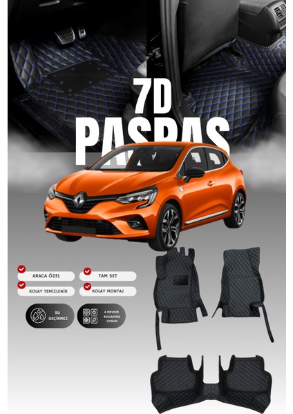 Renault Clio 5 Hatchback Benzinli (2019 ve Sonrası) 7d Deri Havuzlu Oto Paspas | Tam Koruma
