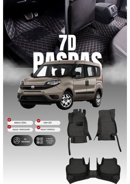 Fiat Doblo (2009-2022) 7d Deri Havuzlu Oto Paspas | Tam Koruma,araca Özel & Hızlı Montaj