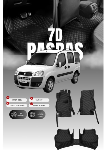 Fiat Doblo (2000-2009) 7d Deri Havuzlu Oto Paspas | Tam Koruma,araca Özel & Hızlı Montaj