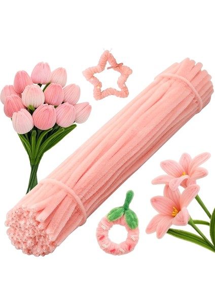 3'lü Şönil Set Pastel Pembe (50) , Beyaz (25) , Ordu Yeşili (25) Şönil ,çiçek Yapımına Uygun Tüylü Tel modelleri