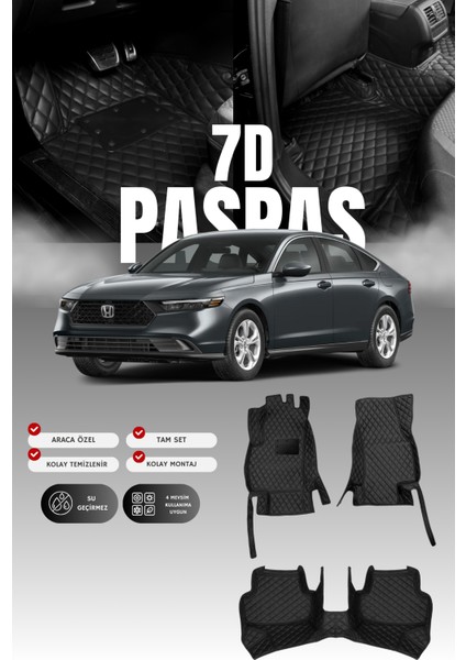 Honda Accord (2023 ve Sonrası) 7d Deri Havuzlu Oto Paspas | Tam Koruma,araca Özel & Hızlı Montaj