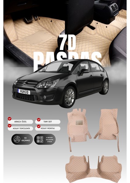 Citroen C4 (2004-2010) 7d Deri Havuzlu Oto Paspas | Tam Koruma,araca Özel & Hızlı Montaj