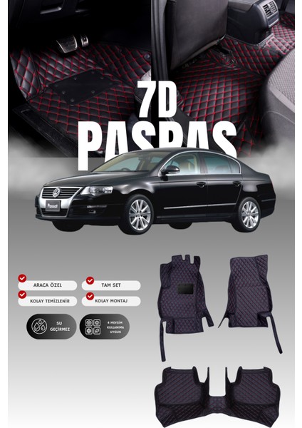 Volkswagen Passat B6 (2006-2010) 7d Deri Havuzlu Oto Paspas | Tam Korum,araca Özel & Hızlı Montaj