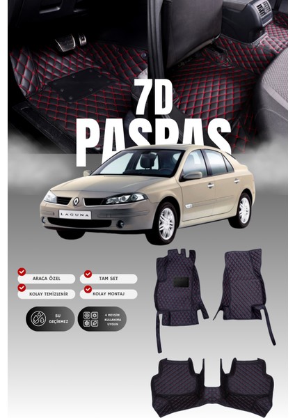 Renault Laguna 2 (2001-2007) 7d Deri Havuzlu Oto Paspas | Tam Koruma,araca Özel Kesim & Hızlı Montaj