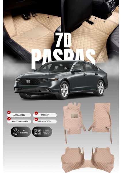 Honda Accord (2023 ve Sonrası) 7d Deri Havuzlu Oto Paspas | Tam Koruma,araca Özel & Hızlı Montaj