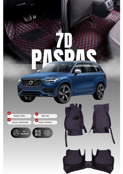Volvo XC90 (2015 ve Sonrası) 7d Deri Havuzlu Oto Paspas | Tam Koruma,araca Özel & Hızlı Montaj