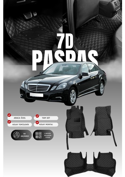 Mercedes E200 / W212 (2009-2016) 7d Deri Havuzlu Oto Paspas | Tam Koruma,araca Özel & Hızlı Montaj