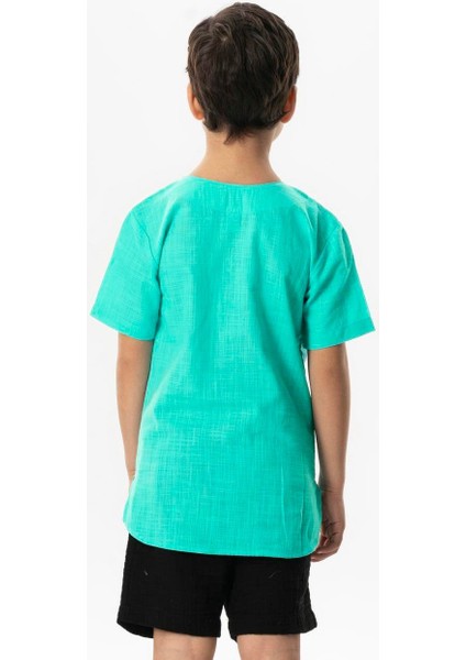Kısa Kol Şile Bezi Bisiklet Yaka Yazlık Erkek Çocuk Tshirt Su Yeşili 3047 fiyatları