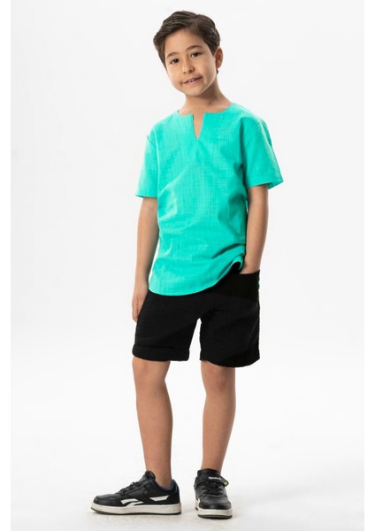 Kısa Kol Şile Bezi Bisiklet Yaka Yazlık Erkek Çocuk Tshirt Su Yeşili 3047 indirimleri