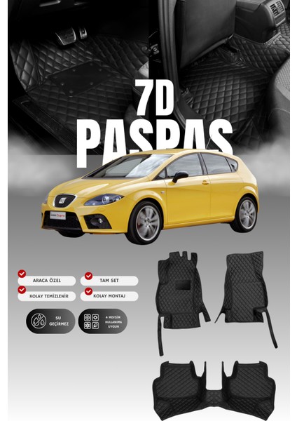 Seat Leon Cupra (2006-2012) 7d Deri Havuzlu Oto Paspas | Tam Koruma,araca Özel & Hızlı Montaj