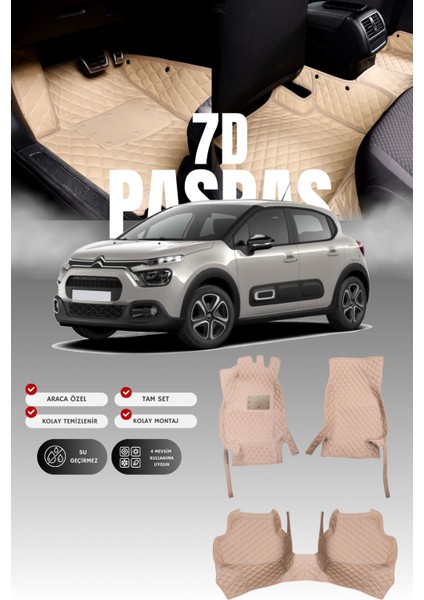 Citroen C3 Aircross (2017-2023) 7d Deri Havuzlu Oto Paspas | Tam Koruma,araca Özel & Hızlı Montaj