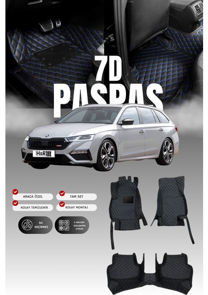 Skoda Octavia (2019 ve Sonrası) 7d Deri Havuzlu Oto Paspas | Tam Koruma,araca Özel & Hızlı Montaj