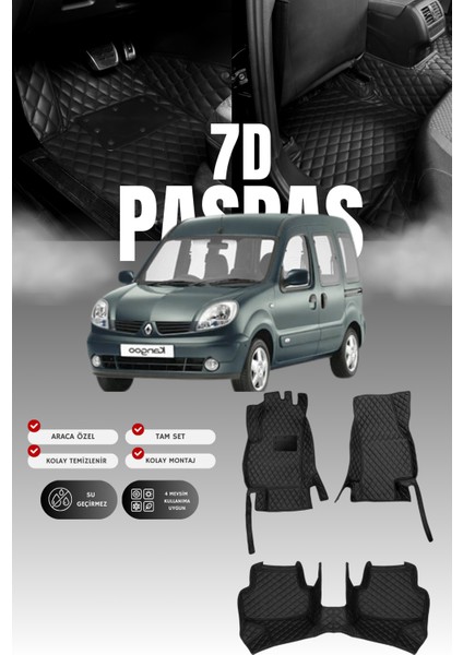Renault Kangoo (1998-2008) 7d Deri Havuzlu Oto Paspas | Tam Koruma,araca Özel & Hızlı Montaj