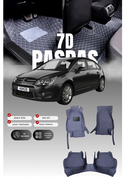 Citroen C4 (2004-2010) 7d Deri Havuzlu Oto Paspas | Tam Koruma,araca Özel & Hızlı Montaj