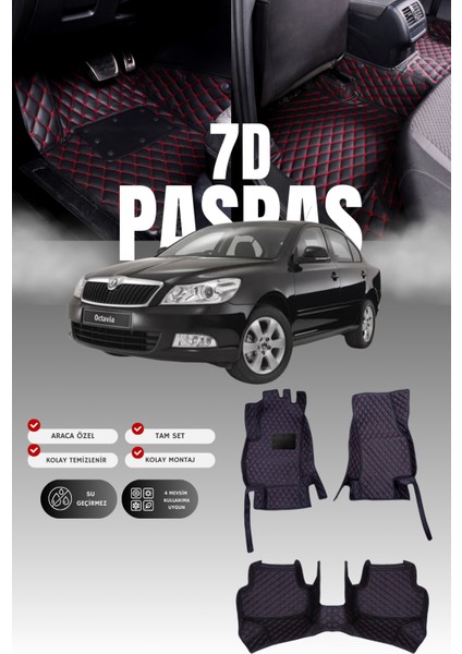 Skoda Octavia (2009-2012) 7d Deri Havuzlu Oto Paspas | Tam Koruma,araca Özel & Hızlı Montaj