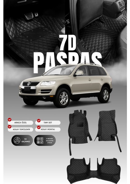 Volkswagen Touareg (2004-2010) 7d Deri Havuzlu Oto Paspas | Tam Koruma,araca Özel & Hızlı Montaj