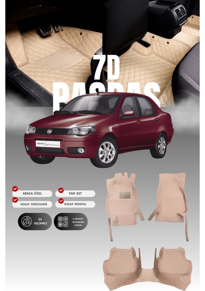 Fiat Albea (2002-2012) 7d Deri Havuzlu Oto Paspas | Tam Koruma,araca Özel & Hızlı Montaj