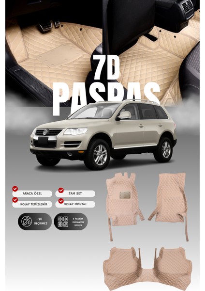 Volkswagen Touareg (2004-2010) 7d Deri Havuzlu Oto Paspas | Tam Koruma,araca Özel & Hızlı Montaj