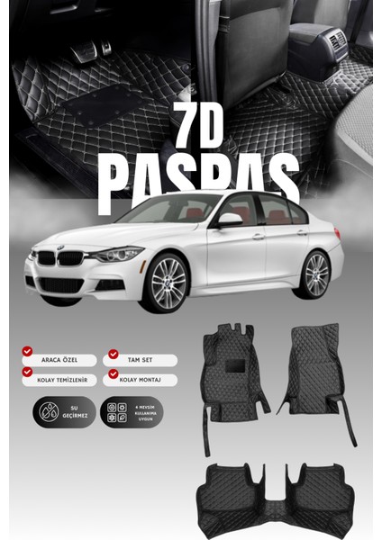 Bmw 3 Serisi F30 (2011-2019) 7d Deri Havuzlu Oto Paspas | Tam Koruma,araca Özel & Hızlı Montaj