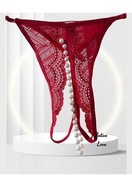 Intive Ağı Açık ve Inci Detaylı Kırmızı Fantezi String - Limited modelleri