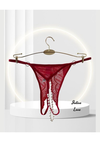 Intive Ağı Açık ve Inci Detaylı Kırmızı Fantezi String - Limited fırsatları