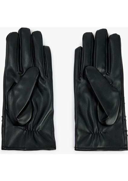 Metal Aksesuarlı Yıldız Şekilli Suni Deri Eldiven