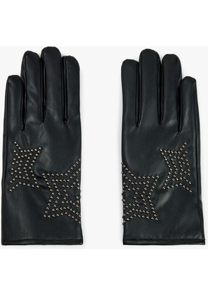 Metal Aksesuarlı Yıldız Şekilli Suni Deri Eldiven fiyatları