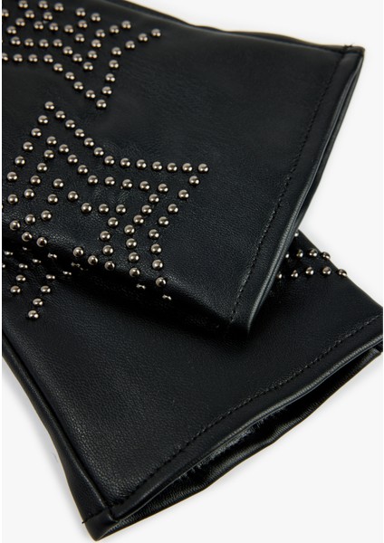 Metal Aksesuarlı Yıldız Şekilli Suni Deri Eldiven modelleri