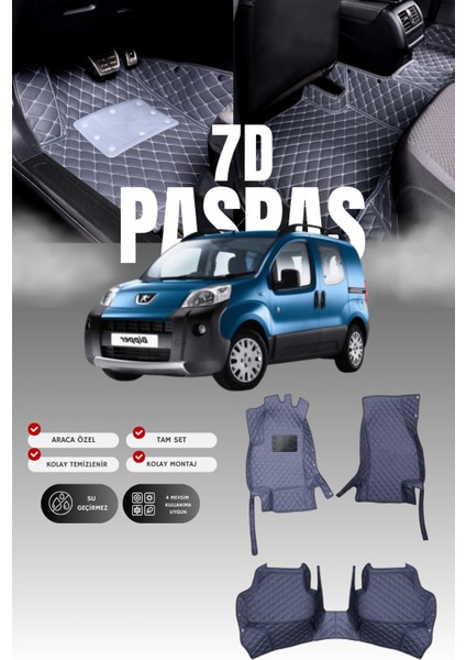 Peugeot Bipper (2008-2016) 7d Deri Havuzlu Oto Paspas | Tam Koruma,araca Özel & Hızlı Montaj