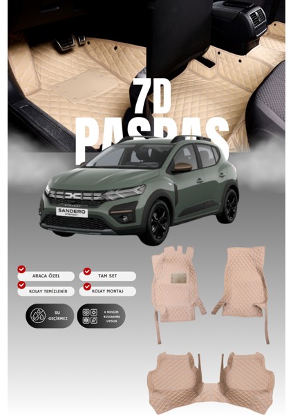 Dacia Sandero (2020 ve Sonrası) 7d Deri Havuzlu Oto Paspas | Tam Koruma,araca Özel & Hızlı Montaj