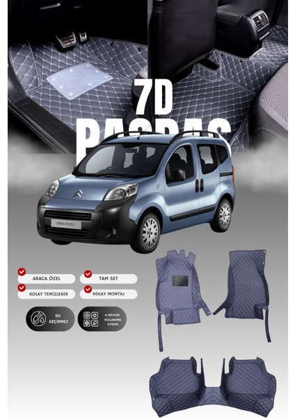 Citroen Nemo (2007-2017) 7d Deri Havuzlu Oto Paspas | Tam Koruma,araca Özel & Hızlı Montaj