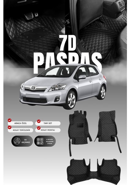 Toyota Auris (2006-2012) 7d Deri Havuzlu Oto Paspas | Tam Koruma,araca Özel & Hızlı Montaj