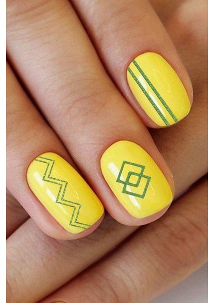 Artikel Yeşil Etnik Çizgiler Metalik Tırnak Sticker, Nail Sticker, Nail Art