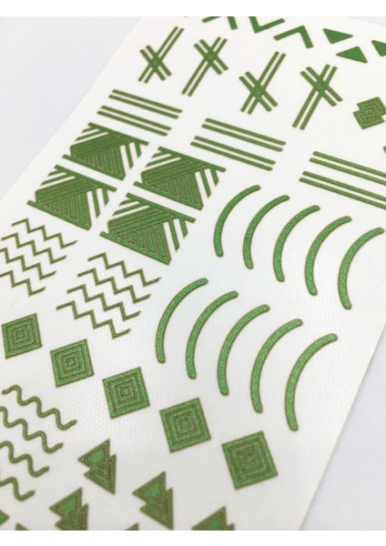 Artikel Yeşil Etnik Çizgiler Metalik Tırnak Sticker, Nail Sticker, Nail Art
