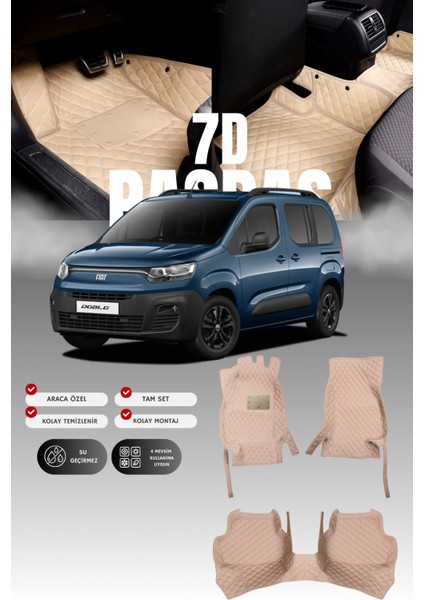 Fiat Doblo (2022 ve Sonrası) 7d Deri Havuzlu Oto Paspas | Tam Koruma,araca Özel & Hızlı Montaj