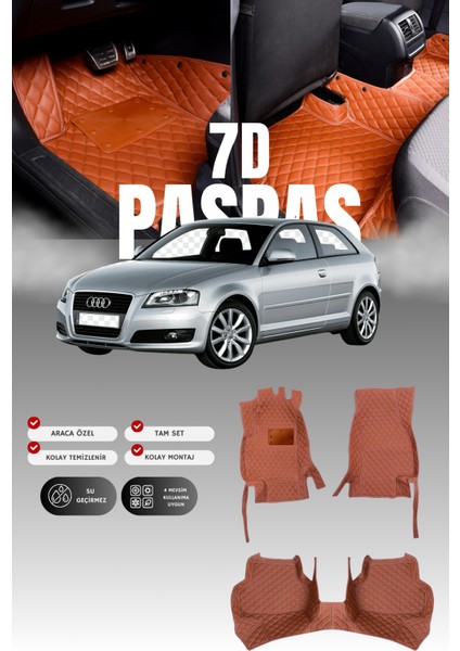 Audi A3 3 Kapı (2003-2012) 7d Deri Havuzlu Oto Paspas | Tam Koruma,araca Özel & Hızlı Montaj