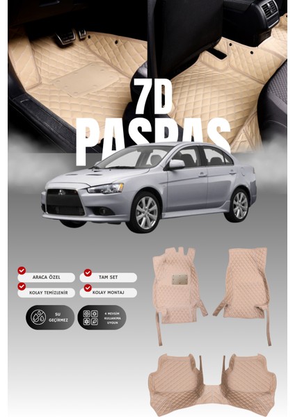 Mitsubishi Lancer (2010-2015) 7d Deri Havuzlu Oto Paspas | Tam Koruma,araca Özel & Hızlı Montaj