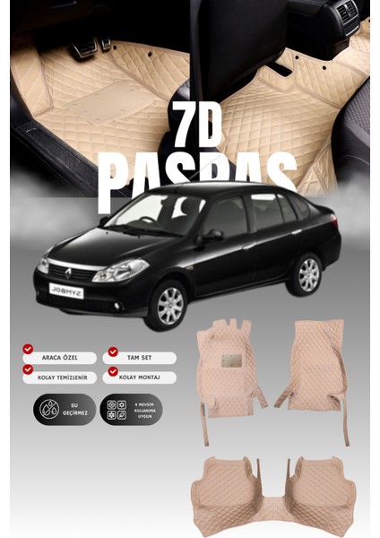 Renault Symbol (2008-2012) 7d Deri Havuzlu Oto Paspas | Tam Koruma,araca Özel & Hızlı Montaj