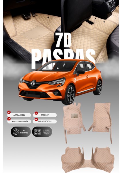 Renault Clio 5 Hatchback Benzinli (2019 ve Sonrası) 7d Deri Havuzlu Oto Paspas | Tam Koruma