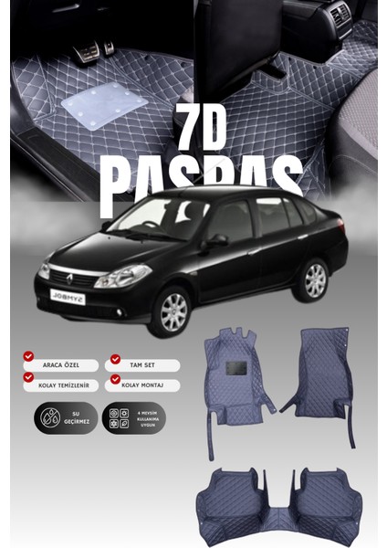 Renault Symbol (2008-2012) 7d Deri Havuzlu Oto Paspas | Tam Koruma,araca Özel & Hızlı Montaj