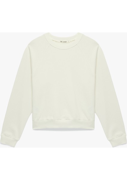 Pamuklu Rahat Kalıp Şardonlu Uzun Kollu Bisiklet Yaka Sweatshirt