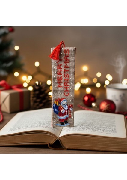 5280 El Yapımı Kanaviçe Işlemeli Noel Baba Temalı Kitap Ayracı