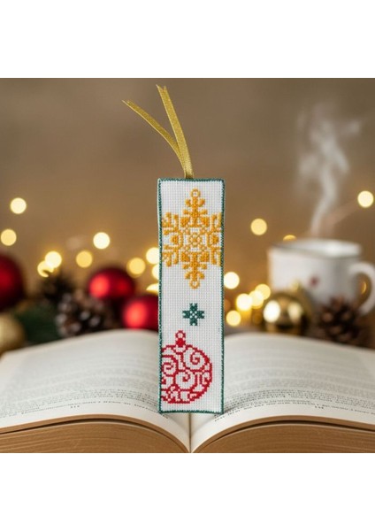 5486 El Yapımı Kanaviçe Işlemeli Noel Süsü Temalı Kitap Ayracı