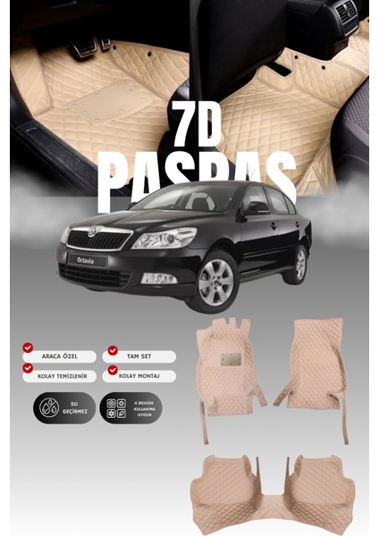 Skoda Octavia (2009-2012) 7d Deri Havuzlu Oto Paspas | Tam Koruma,araca Özel & Hızlı Montaj