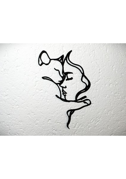 3D Baskı Kadın ve Kedi Silüeti Duvar Dekoru