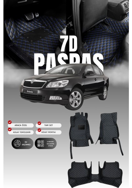 Skoda Octavia (2009-2012) 7d Deri Havuzlu Oto Paspas | Tam Koruma,araca Özel & Hızlı Montaj