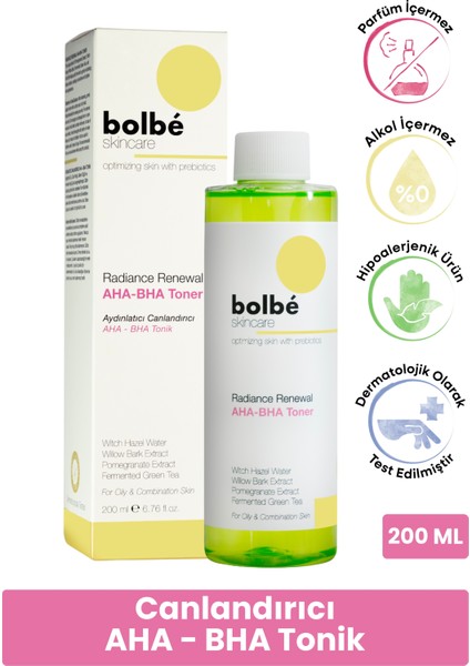 Peeling Etkili, Canlandırıcı, Ton Eşitleyici, Gözenek Görünümünü Hafifleten AHA-BHA Tonik - 200 m