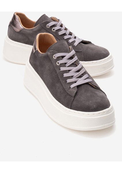 Gueno Füme Hakiki Deri Süet Kadın Spor Ayakkabı