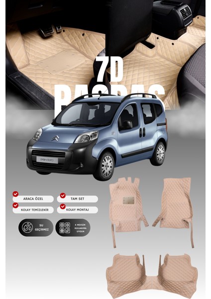 Citroen Nemo (2007-2017) 7d Deri Havuzlu Oto Paspas | Tam Koruma,araca Özel & Hızlı Montaj